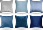 Pack of 6 Decorative Velvet Throw Pillow Covers Solid Square Soft Pillowcase Set Cushion Cases for Sofa Couch Bed Car Christmas Fall Home Decor 18 x 18 inch(Blue Color Scheme)