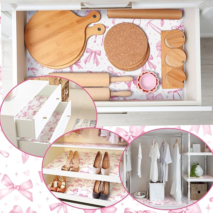 BBTO 20 Sheet Scented Drawer Liners for Dressers 15.8" x 22" Scented Fragrant Cabinet Paper Liners Non Adhesive Drawer Paper Mats for Bedroom Home Closet Shelves(Bow)