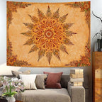 Accnicc Boho Mandala Floral Tapestry Vintage Bohemian Indian Tapestries for Bedroom Aesthetic Retro Orange Yellow Flower Small Tapestry Wall Hanging for Dorm Living Room Decor 48 x 36 Inch