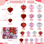 54pcs Valentines Day Heart Shaped Ornaments, Classic Red Pink Silver Hanging Baubles with 2 Sizes, Valentine's Day Decorations for Tree, Love Hanging Decor for Wedding Party