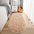 Noahas Fluffy Beige Rugs for Bedroom Living Room,2.6'X5.3' Oval Throw Rug for Kids Room,Shag Hallway Runner Rug,Small Soft Shaggy Bedside Non-Slip Plush Nursery Dorm Carpet Home Decor Aesthetic