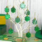 JULMELON 24 PCS St Patricks Day Four Leaf Clover Ornaments for Tree, Mini Green Lucky Four Leaf Shamrock Hanging Irish Saint Patricks Day Tree Decorations for Home Kitchen Party Decor