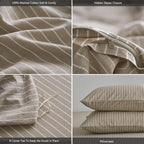 MooMee Striped Duvet Cover Set 100% Washed Cotton Linen Like Textured Breathable Durable Soft Comfy (Tannish Linen Grey White Wide Stripes, Super King Plus 120"x120")
