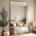 Full-Length Floor Mirror with Stand, 78"x38" Rectangle Style Full Body Standing Mirror for Bedroom, Living Room, Gym, Dorm - Shatter-Resistant & Easy Assembly, Black