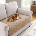 H.VERSAILTEX Couch Cover Chenille Pet Fuzzy Sofa Covers for 2 Cushion Couch Anti Slip Washable Sofa Slipcovers with Strap Soft Couch Protector Cover for Dogs Cats Kids(36" x 63",Khaki)