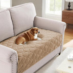 H.VERSAILTEX Couch Cover Chenille Pet Fuzzy Sofa Covers for 2 Cushion Couch Anti Slip Washable Sofa Slipcovers with Strap Soft Couch Protector Cover for Dogs Cats Kids(36" x 63",Khaki)