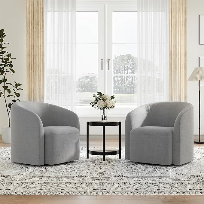 COLAMY Swivel Accent Chair, Barrel Chair with Armrest, Comfy Round 360°Mondern Armchair, for Living Room/Bedroom/Waiting Room, No Assembly, Gray