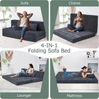 Folding Sofa Bed, 4 in 1 Convertible Sleeper Chair with Pillow, Queen Memory Foam Fold Out Chair Bed, Modern Floor Futon Sofa Couch Mattress for Living Room/Guest/Apartment, Dark Grey