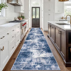 IOHOUZE Abstract Runner Rug 3x18 Ft Washable Runners for Hallways, Non Slip Kitchen Runner Printed Faux Wool Entryway Runner Indoor, Modern Abstract Floor Carpet for Hall Stair, Navy/Grey