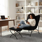 Welnow Modern Accent Chair with Ottoman, Upholstered Comfy Lounge Recliner Sofa, Thick Cushion Oversized Lazy Reading Chair with Footrest for Living Room, Bedroom, Apartment, Office, Dorm, Black
