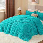 BEDELITE Fleece King Comforter Set -Super Soft & Warm Fluffy Teal Bedding, Luxury Fuzzy Heavy Bed Set for Winter with 2 Pillow Cases