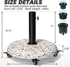 Crestlive Products 45lbs Umbrella Base with Wheels, Patio Umbrella Stand Heavy Duty, Round Cobble Cement Market Umbrella Base for Outdoor, Deck, Lawn, Garden(Cobblestone)