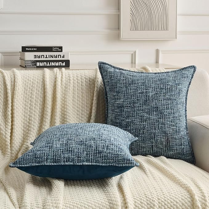 FUTEI Navy Decorative Throw Pillow Covers 26x26 Inch Set of 3,Soft Chenille Tweed Textured Euro Pillow Shams,Modern Home Decor for Couch Bed Living Room