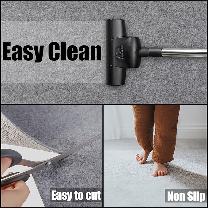 Non Slip Rug Pad Grippers - 6x9 Ft, 1/4" Thick, Felt + Rubber Double Layers Area Carpet Mat Tap, Provides Protection and Cushioning for Hardwood or Tile Floors