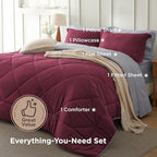 Bedsure Twin Comforter Set - 5 Pieces Reversible Burgundy Bedding, Twin Size Bed Set for All Seasons, Bed in a Bag with Down Alternative Comforter, Sheets, Pillowcase & Sham