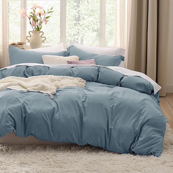 Bedsure Mineral Blue Duvet Cover King Size - 3 Pieces Prewashed Cotton-Like Extra Soft Bedding Set, Includes 1 Duvet Cover 104x90 Inches with Zipper Closure & 2 Pillow Shams, Comforter Not Included