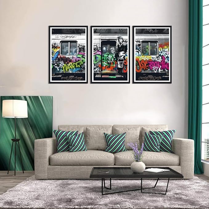 Novatique Banksy Graffiti Wall Art Street Wall Art Colorful Graffiti Art Painting Canvas Print for Teenager Room Office Decoration,24" x 36" x 3pcs