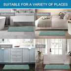H.VERSAILTEX Bath Rugs for Bathroom Non Slip Bath Mats Extra Thick Chenille Striped Bath Rug Runners 47" x 17" Absorbent Fluffy Soft Shaggy Mats Plush Area Carpet for Bath Room - Eggshell Blue