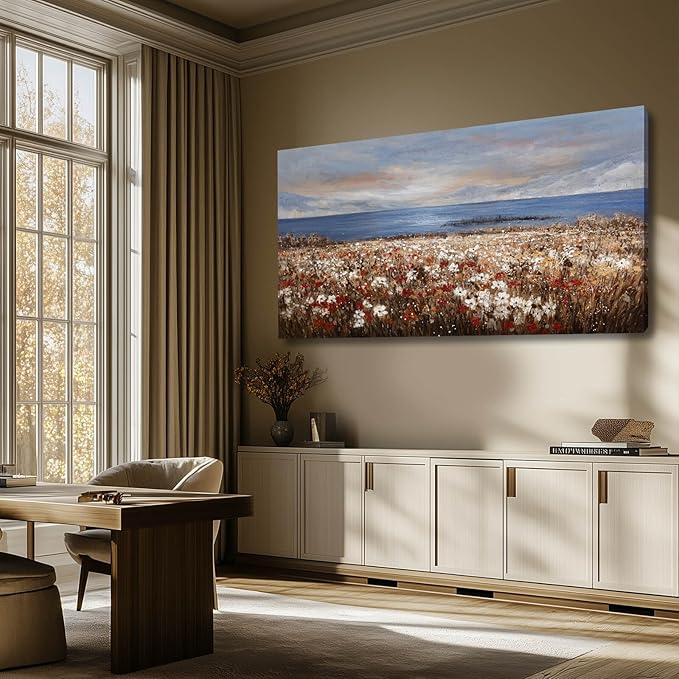 GAIDUOMAI Large Wall Art Landscape Paintings Ocean Wall Prints for Bedroom Flower Field Rustic Posters for Room Aesthetic 29x58 Inch Office Artwork