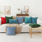 decorUhome Spring Chenille Soft Cozy Throw Pillow Covers 22x22 Set of 2, Modern Farmhouse Boho Velvet Decorative Euro Sham Pillow Cases with Stitched Edge for Couch Sofa Bed Home Decor, Teal