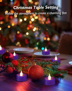 Purple LED Candles, 12 Pack Tea Lights Candles Battery Operated, Flameless Tealight Candle, Realistic Tea Lights for Halloween Christmas Party Decor Mardi Gras