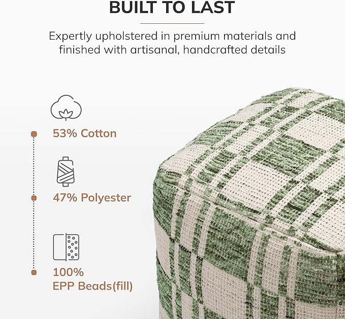 Anji Mountain 100% Handmade & Handcrafted Comfortable Home Décor Pouf Ottoman Footrest for Living Room, Bedroom, Nursery, Kidsroom, Patio Furniture - (20" x 20" x 20" - Green)
