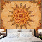 Accnicc Boho Mandala Floral Tapestry Vintage Bohemian Indian Tapestries for Bedroom Aesthetic Retro Orange Yellow Flower Extra Large Tapestry Wall Hanging for Dorm Living Room Decor 90 x 68 Inch