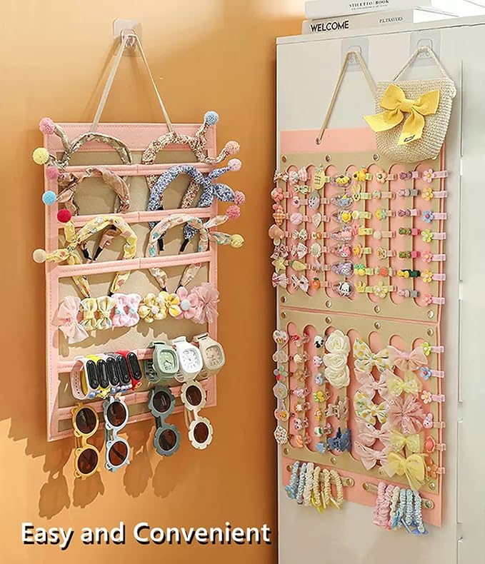 2 Pack Hair Bows Holder,Hair Clips Storage Hanger Large Capacity,Hair Bows Organizer Wall Hanging for Girl Room,Hair Accessories Organizer（Yellow）