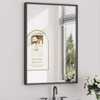 Keonjinn Black Mirror for Bathroom 24 x 36 Inch, Stainless Steel Framed Wall Mounted Mirrors, Anti-Rust, HD Tempered Glass, Shatter-Proof, Rectangle Bathroom Vanity Mirror, Modern Style Frame