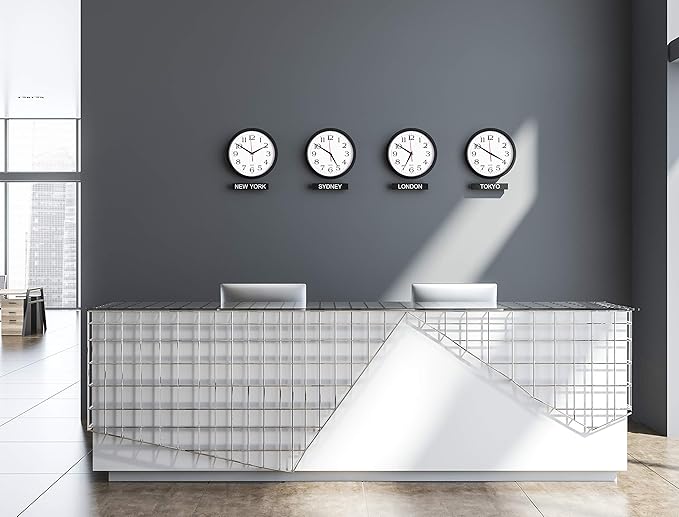 Bernhard Products Black Wall Clocks, 2 Pack Silent Non Ticking 10 Inch Quality Quartz Battery Operated Round Easy to Read Home/Office/School Clock