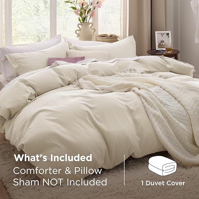 Bedsure Oat Milk Duvet Cover King Size Only - Prewashed Cotton-Like Polyester Extra Soft All Season Bedding, Includes 1 Duvet Cover 104x90 Inches with Zipper Closure, Comforter Not Included