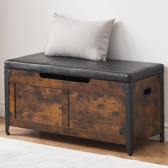 GarveeHome 39.4 in Storage Chest, Wooden Storage Bench with Safety Hinges, Easy Assembly, Large Shoe Bench for Entryway, Living Room, Bedroom