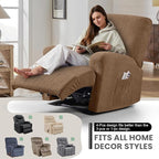 VANSOFY Oversized Recliner Chair Covers, 4-Pieces Stretch Recliner Cover Jacquard Soft Reclining Chair Slipcover Furniture Protector with Elastic Bottom for Lazy Boy Recliner(Light Coffee)