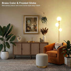 Fiqevs 3 Globe Mid Century Modern Floor Lamp for Living Room, Gold Floor Lamp with Frosted Glass Shade and LED Bulbs, Warm Light Standing Tall Pole Lamp for Bedrooms, Office - Antique Brass