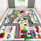 5x7ft Kids Town Road Play Rug - Car Playmat, Kids Rugs for Playroom Car Mat Town City Road Traffic Rugs, Extra Large Boys Kid Cars Track Play Rug (Style Five, 78.7X 59 INCH)