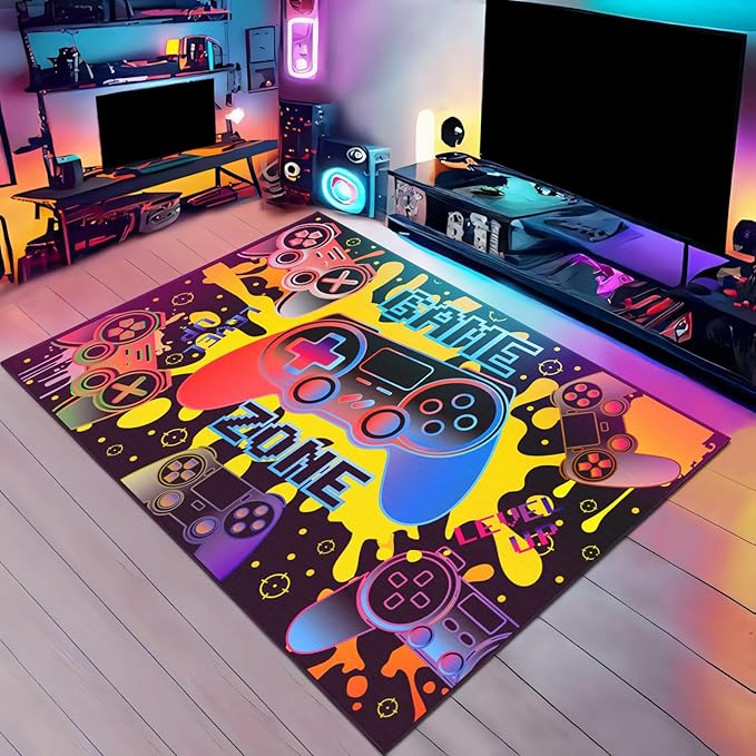 Gaming Rug for Living Room Colorful Large Area Rug 4x6 ft Gamer Room Decor for Boys Girls Gamer Rug for Gaming Room Floor Mat 3D Video Game Area Carpet for Bedroom,Game Room & Dorm