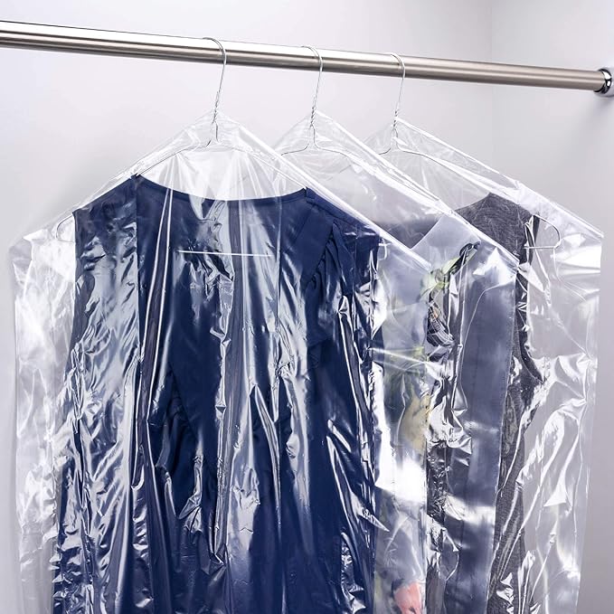 HANGERWORLD 50 Clear 45inch Dry Cleaning Laundry Polythylene Garment Clothes Cover Protector Bags 80 Gauge