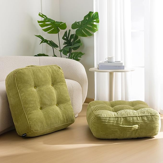 8" Washable Floor Pillow Cushion for Adults, Meditation Cushion Pillow, Large Square Floor Sitting, Removable Tufted Corduroy Cover, for Tatami Living Room or Yoga, 22x22 Inch, 2Pack, Machine Washable