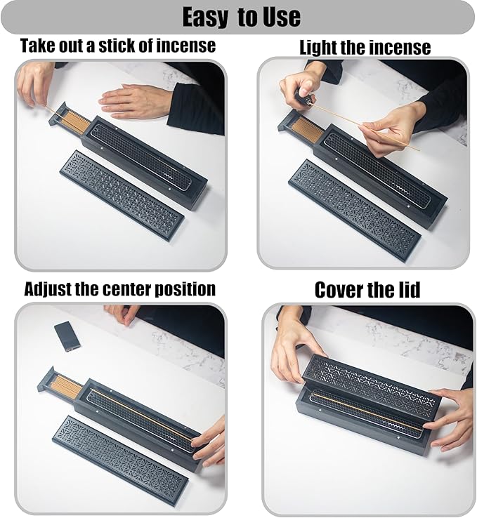 Incense Holder with Storage,Incense Holder Burner,Incense Box,Coffin Incesne Holder for Sticks, Wooden Incense-Stick Holder Ash Catcher for Home Meditation,Yoga,Bedroom,Studyroom,Office Decor(Black)