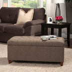 Homepop Home Decor | Tufted Ainsley Button Storage Ottoman Bench with Hinged Lid | Ottoman Bench with Storage for Living Room & Bedroom, Brown 18x40x18 inches
