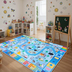Kids Rugs Playmat for Bedroom Kids Room, Educational ABC Rug for Classroom, Non-Slip Washable Playroom Carpet for Boys Girls, Zoo Road Play Mat, 5x7 Blue