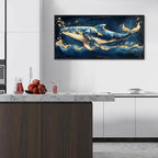 JEAWA Framed Canvas Wall Art - 20x40 IN Marine Animal Painting Wall Decor, Blue White Gold Whale Picture, Modern Art Prints for Living Room Bedroom Bathroom Home Decoration