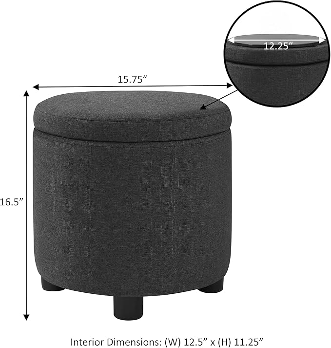 Designs4Comfort Round Accent Storage Ottoman with Reversible Tray Lid