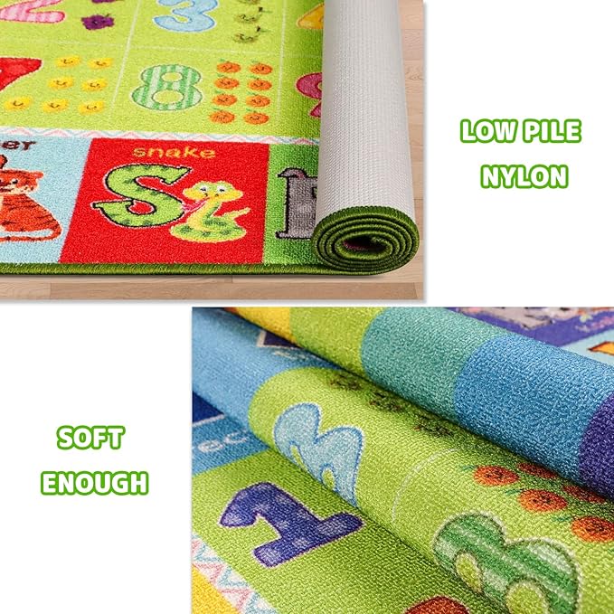 ABC Kids Rug, Kids Carpet for Playroom, Classroom Carpet with Anti-Slip Back, Educational Preschool Rugs with ABC, Numbers, Animals Colors, Shapes, Extra Large Thick (Style 5, 9'8" x 6'5")