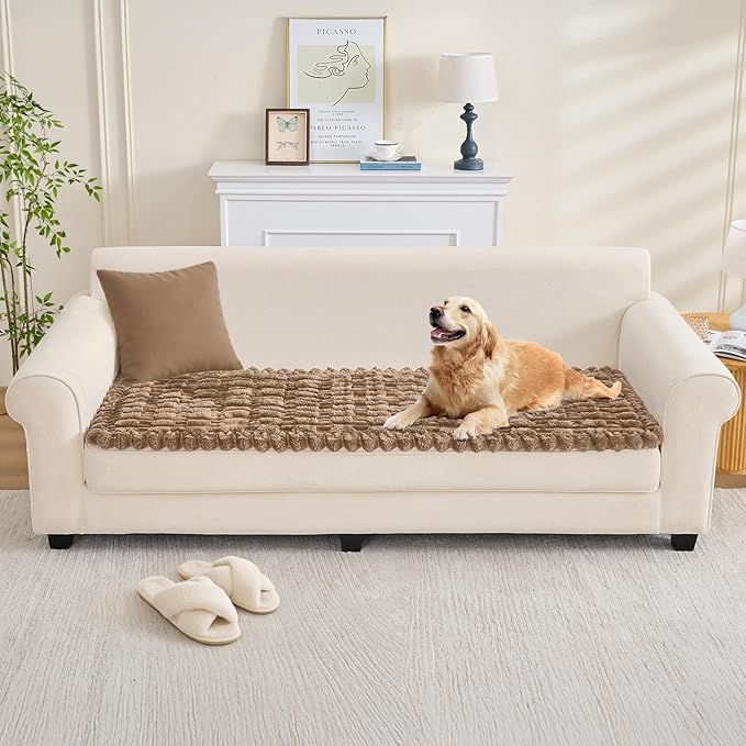 Couch Cover for Dogs, Non Slip Fuzzy Pet Couch Covers for Sofa,Couch Covers for Sofa Pet Friendly,Thick Soft Sofa Slipcovers Cushion Protector(Leather Color, 28" x 59"/70 x 150cm)