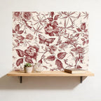 Drawers Liner Contact Paper for Dresser Peel and Stick Wallpaper Sketched Design 15.7x393.7in Self Adhesive Removable Red Maroon Rose Floral Butterfly Vintage Cabinet Shelf Renter Friendly