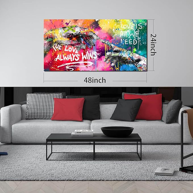 Canvas Graffiti Wall Art for Living Room - Banksy Wall Decor for Bedroom Teen Girl Ready to Hang Size 24" x 48"