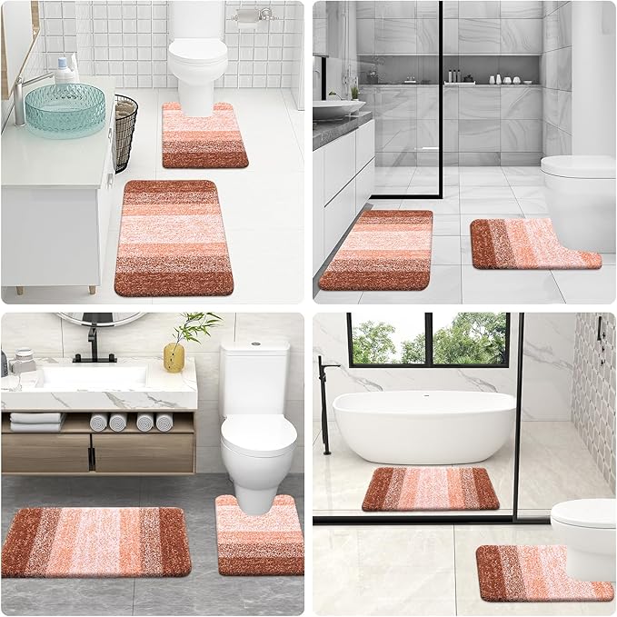 OLANLY Bathroom Rug Set 2 Piece, Soft Absorbent Microfiber Bath Mats and U-Shaped Contour Toilet Rug, Non-Slip, Machine Wash Dry, Plush Shaggy Bath Mats for Bathroom (30"x20"+24"x20", Orange)