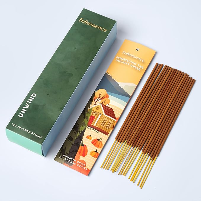 Folkulture Incense Sticks (120 Sticks) | Set of 6 Premium Incense For Focus on Work, Aromatherapy, Gifts | No Charcoal,Organic, Non Toxic, 45 Mins, Long Burning Oud, Jasmine, Peppermint Insence-Sticks