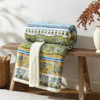 Boho Chic Sherpa Throw Blanket - Vibrant Bohemian Print & Ultra-Soft Cozy Lining, Stylish & Warm Winter Throw for Couch, Bed, or Décor